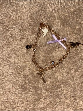 Gold-Tone Charm Bracelet with Lavender Bow